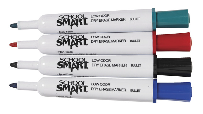 School Smart Low Odor Non-Toxic Dry Erase Marker Set of 4 - Bell 2 Bell